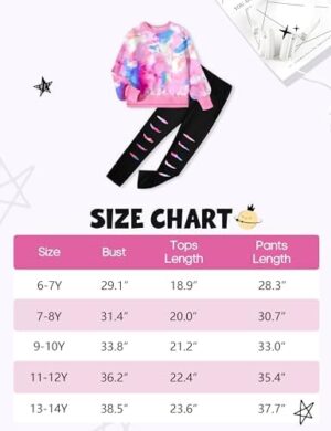 Girls Clothes, Girls Outfits Tie Dye Sweatshirt Tops and Leggings Sweatpants 2 Piece Fall Winter Clothes Set 6-14T - Image 7