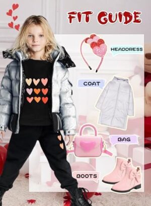 Cute Toddler Girls Sweatsuit - Valentines Heart Print Child Clothes, Long Sweatshirt and Sweatpants Fall Outfit - Image 6