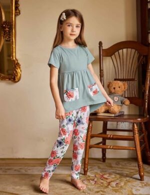 Arshiner Toddler Girls Outfits Floral Hi-Lo Tops+pants Sets Short SLeeve 2pcs Pants Sets with Pockets - Image 5