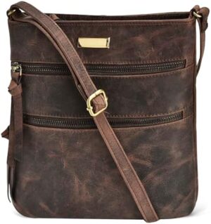 ESTALON Women's Genuine Leather Crossbody Bag With Adjustable Sling Strap - Medium Size Crossover Shoulder Purse