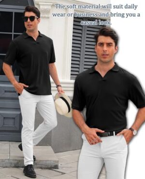 Hodaweislop Men's Knit Polo Shirts V Neck Casual Short Sleeve Classic Fit Ribbed Golf Shirt - Image 5