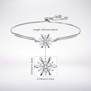 BISAER Snowflake Tennis Bracelets for Women White Gold Plated Cubic Zirconia Bracelet with Adjustable Chain, Anniversary, Birthday, Mother Day, Women' s Day Bracelet - Image 2