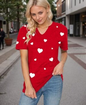 Valentine Shirts for Women V Neck Love Heart Girlfriend Valentines Gift Tshirt Graphic Short Sleeve Tee Tops - Image 3