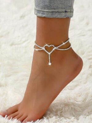 Silver Ankle Bracelets for Women, Adjustable Rhinestone Pendant Tennis Anklet, Butterfly Heart Infinite Diamond Summer Beach Foot Chain Jewelry Gifts - Image 4