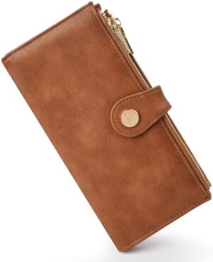 RFID Blocking Wallet Women,Slim Womens Wallet Ultra Slim Ladies Wallets Thin Leather Women Wallet Credit Card Holder Wallet With Zipper Pocket (Brilliant Brown)