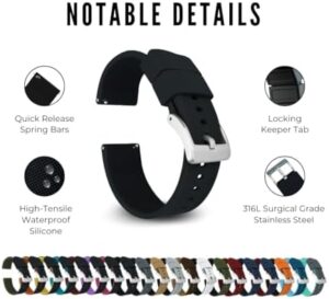 BARTON Elite Silicone Watch Bands - Quick Release - Choose Strap Color & Buckle Color (Stainless Steel, Black PVD or Gunmetal Grey) - 18mm, 20mm, 22mm & 24mm Watch Straps - Image 4