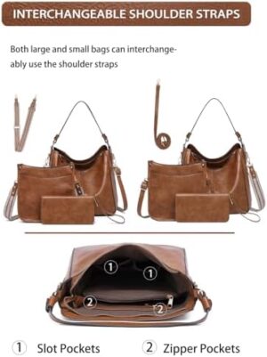 Purses for Women 3PCS, Crossbody Bags Set Large Leather Purse Shoulder Handbags with Wallet Adjustable Straps for Ladies Tote - Image 5