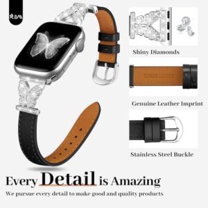 JR.DM Leather Watch Bands for Women Compatible with Apple Watch 38mm 40mm 41mm 42mm (S10) with Silver Bling Butterfly Connector Slim Leather Strap for iWatch Series 10/9/8/7/6/5/4/3/2/1/SE - Image 3