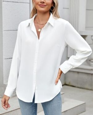 Womens Long Sleeve Button Down Shirt Ultra-Soft Stretch Wrinkle-Free Work Casual Business Office Blouse - Image 4