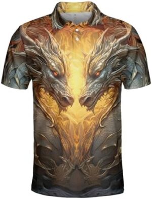 Men's Dragon Polo Shirts -Magical Animal Mens Polo Shirts Short Sleeve Dry Fit Moisture Wicking Series 10