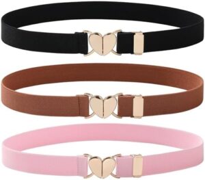 AWAYTR Kids Elastic Belt for Girls - Adjustable Toddler Heart Buckle Stretch Belts for Boys Girls