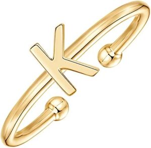 PAVOI 14K Gold Plated Initial Adjustable Ring | Womens Initial Ring | Fasion Ring Women