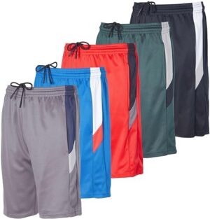 Real Essentials 5 Pack: Boys' Athletic Basketball Shorts with Pockets - Youth Activewear (Ages 4-18)