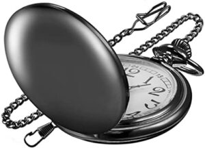 Smooth Black Pocket Watch for Men Quartz Arabic Digital Dial with Chain,Smooth Quartz Men's Pocket Watch