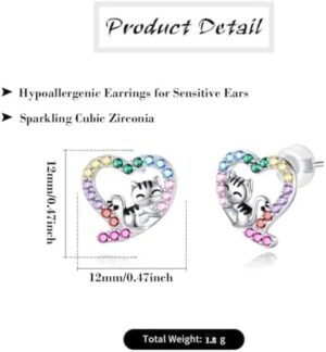 Hypoallergenic Sloth/Panda/Koala/Cat Stud Earrings for Girls Women 925 Sterling Silver Colorful Animal Heart Earring Studs for Sensitive Ears Sloth Jewelry Gifts. - Image 7