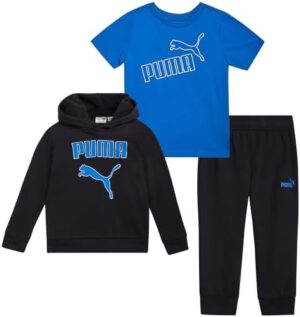 PUMA Toddler Boys' Activewear Set - 3 Piece Active Fleece T-Shirt, Hoodie Sweatshirt, and Jogger Pants Set for Boys (12M-4T)