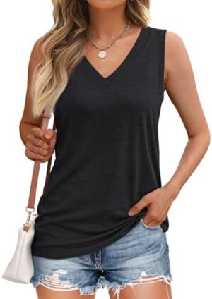 AUTOMET Tank Top Women 2025 Casual Soft Loose Spring Summer V Neck Sleeveless Tee Shirts Basic Trendy Outfits Clothes