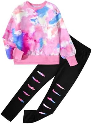 Girls Clothes, Girls Outfits Tie Dye Sweatshirt Tops and Leggings Sweatpants 2 Piece Fall Winter Clothes Set 6-14T