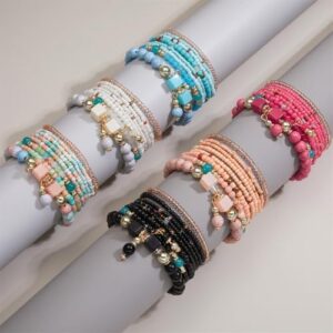 8Pcs Bohemian Stackable Beaded Bracelets Set for Women,Handmade Layered Strand Bead Bracelets, Boho Crystal Elastic Stretch Bracelets for Women - Image 5