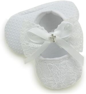 White Shoes for Baby Girls Baptism Shoes and Headband Set Christening Ivory Dress Shoes