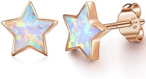 Rose Gold Star Earrings for Girls, Hypoallergenic Fire Opal Stud Earrings For Women ARSKRO S925 Sterling Sliver Little Small Tiny Cute Earring Jewelry Gifts for Sensitive Ears Toddlers Kids