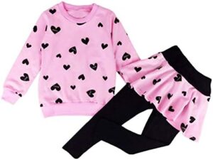 Little Girls Outfits Clothes Toddler Long Sleeve Heart Print Hoodie Shirts Top + Leggings Kids Clothing Set