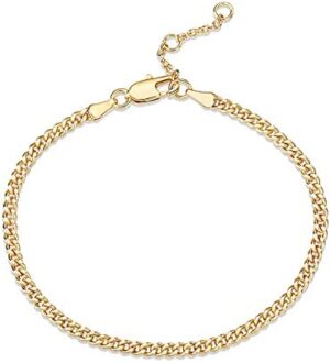 PAVOI 14K Gold Plated Paperclip/Curb/Figaro Chain Adjustable Bracelet for Women