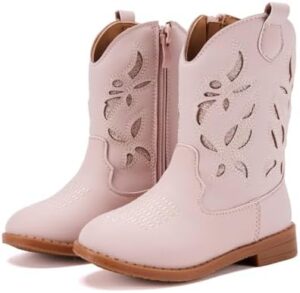 BMCiTYBM Toddler Girls Cowboy Cowgirl Boots Little Kids Pointed Toe Western Boots Mid Calf Side Zipper Riding Shoes for All Seasons (Toddler/Little Kid)