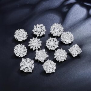 Assorted Small Size Crystal Rhinestone Flower Brooch Pins Set for Crafts Embellishment, Wedding Bouquet Brooches for Women Fashion - Image 6