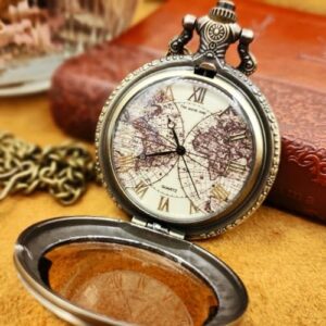 Tea Colored Glass Double Earth Pattern Pocket Watch, Unisex Casual Quartz Retro Pocket Watch, Christmas, Birthday, A Thoughtful Gift for Friends and Partners. - Image 2