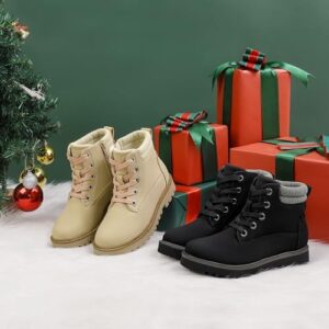 MIXIN Girls Boys Combat Hiking Snow Boots Waterproof Non-Slip Fashion Work Ankle Boots with Lace Up Side Zipper for Little Big Kids - Image 7