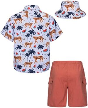 Boys Hawaiian Shirt and Short Set Summer Outfit Kids 2 Piece Clothes Set with Bucket Hat - Image 2