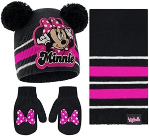 Disney Girls Toddler Winter Hat, Scarf & Mittens Set 2-4 Or Minnie Mouse Hat, Scarves & Kids Gloves Sets 4-7