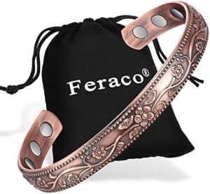 Feraco Copper Bracelet for Women, Ultra Strength Magnetic Bracelets, 99.99% Pure Copper Cuff Bangle with 3500 Gauss Neodymium Magnets, Adjustable, Vintage Flower Collection