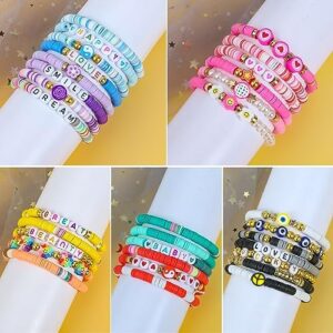 LUYI 32 Pcs Preppy Jewelry Bracelets for Women Clay Bead Colorful Surfer Heishi Bracelet Set Stackable Beaded Friendship Stretch Bracelets Boho Y2K Summer Beach Elastic Layering Bracelets - Image 2