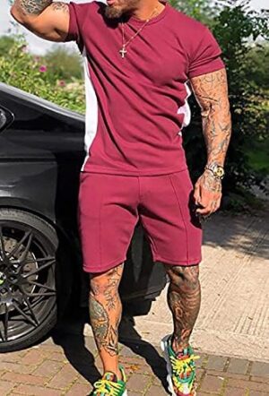 Mens Tracksuit Summer 2 Piece Outfits Short Sleeve T Shirt and Shorts Casual Sport Set - Image 3