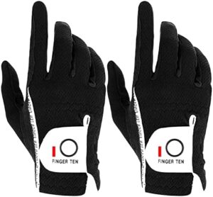 FINGER TEN Men's Golf Gloves for Right Left Handed Golfer Rain Grip Value 2 Pack, Golf Glove for Left or Right Hand Hot Wet Weather No Sweat Black Gray White Blue