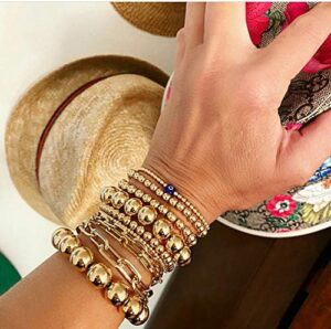 FUNOJOY Gold Plated Beaded Bracelets for Women Fashion Beads Ball Elastic Bracelets Gold Stackable Bracelets Pack, Birthday, Mother's Day, Christmas Gift for Women Teen Girls - Image 5