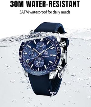 BY BENYAR Watch for Men Analog Quartz Chronograph Waterproof Luminous Designer Mens Wrist Watches Business Work Sport Casual Dress Watch with Silicone Strap Elegant Gifts for Men - Image 5