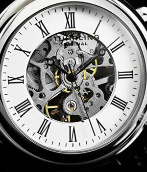 Stuhrling Original Men's Pocket Watch Stainless Steel Analog Skeleton Watch Hand Wind Mechanical Movement Stainless Steel Chain - Image 3