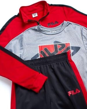 Fila Boys' Tracksuit Set - 3 Piece Performance Tricot Jacket Athletic Pants and Graphic Tee Activewear Set (Sizes: 2T-4) - Image 3