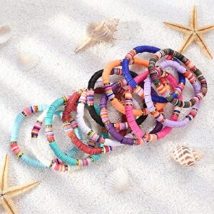 12pcs Friendship Bracelets Beaded Bracelets Heishi Bracelet Cute Bracelets Stack Vinyl Clay Disc Bead Surfer Stretch Summer Beach Bracelets For Women Preppy Bracelets - Image 2