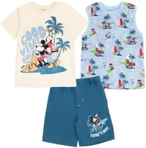 Disney Lion King Toy Story Mickey Mouse Cars T-Shirt Tank Top and French Terry Shorts 3 Piece Outfit Set Toddler to Big Kid