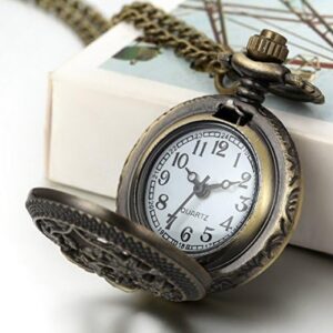 JewelryWe Vintage Butterfly Pocket Watch: Retro Design Bronze Flower Openwork Cover Pocket Quartz Watch with Chain - Image 2