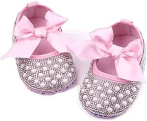 Baby Girls Mary Jane Flats Sparkly Bow Diamonds Princess Dress Shoes Anti-Slip Infant Crib Shoes - Image 4