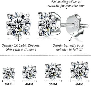 925 Sterling Silver Stud earrings Set | White Gold Plated Hypoallergenic Stud Earrings | Cubic Zirconia Stud Earrings for Women (2mm,3mm,4mm,5mm,6mm,7mm) 8 CZ colors options - Image 2