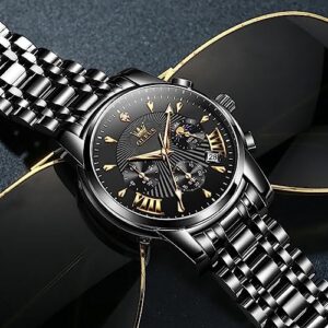 OLEVS Men's Luxury Watch Waterproof Luminous Easy Read Chronograph Watches Full Gold/White Dail/Black Face with Calendar Wristwatch - Image 3