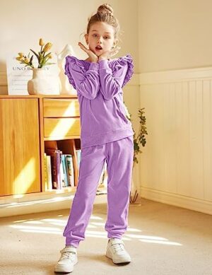 Arshiner Girls 2 Piece Outfits Velour Tracksuit Cute Clothes Sweatsuit Ruffle Pullover Sweatshirt Sweatpants Clothing Sets - Image 2