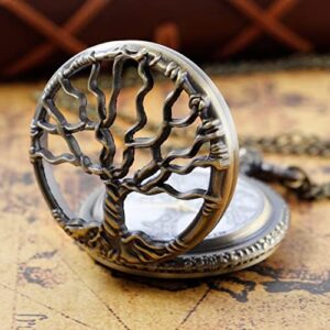 Pocket Watch Hollow Tree of Life Design Roman Numerals Customizable Quartz Pocket Watch with Chain Birthday Gifts - Image 5