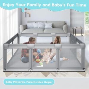 74" ×50" Large Baby Playpen, Baby Playard for Babies and Toddlers, Baby Fence Play Pens for Indoor & Outdoor, Sturdy Safety Play Yard with Soft Breathable Mesh, Anti-Fall, Grey - Image 2